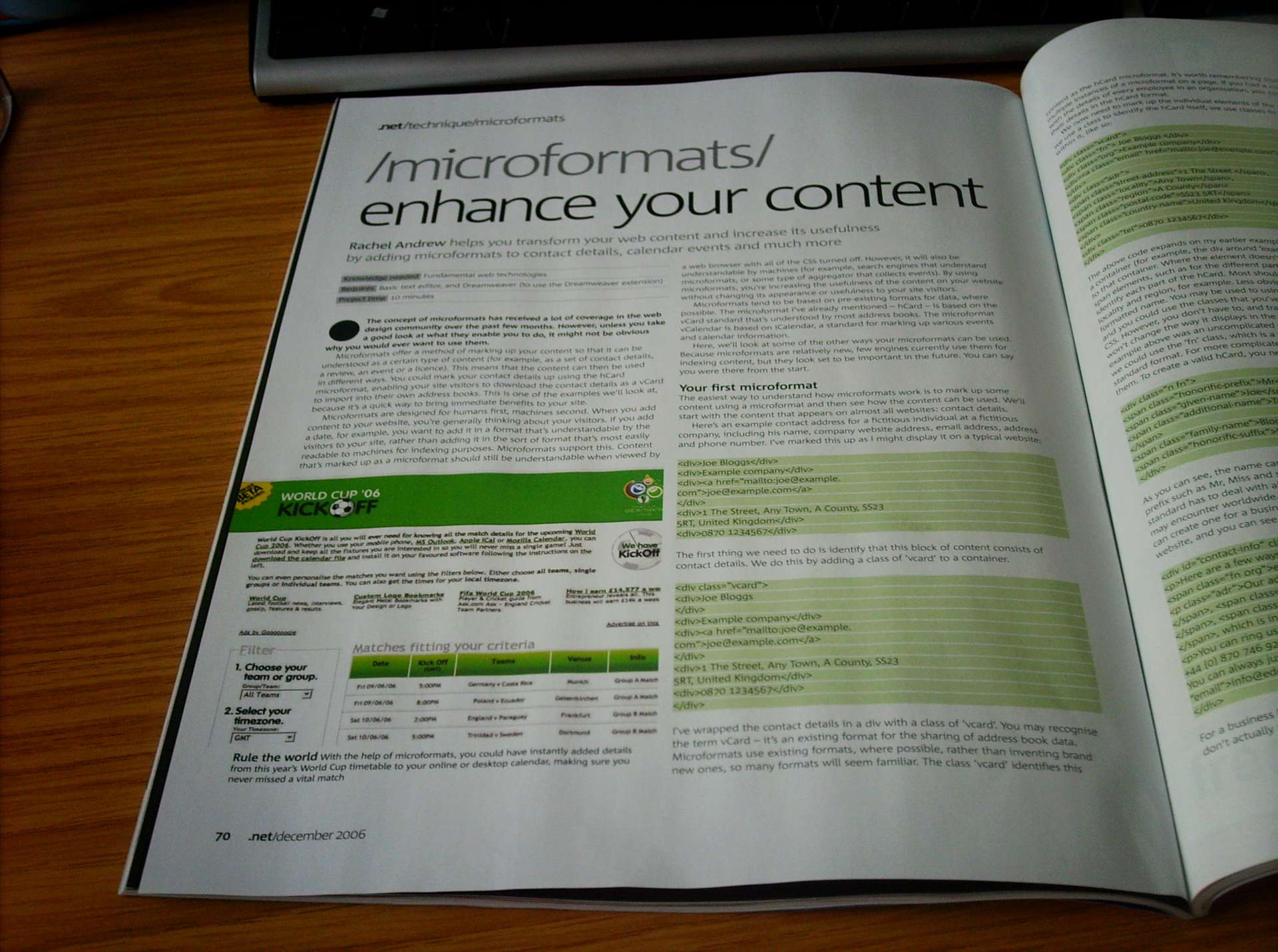World Cup Kickoff in .net magazine December 2006