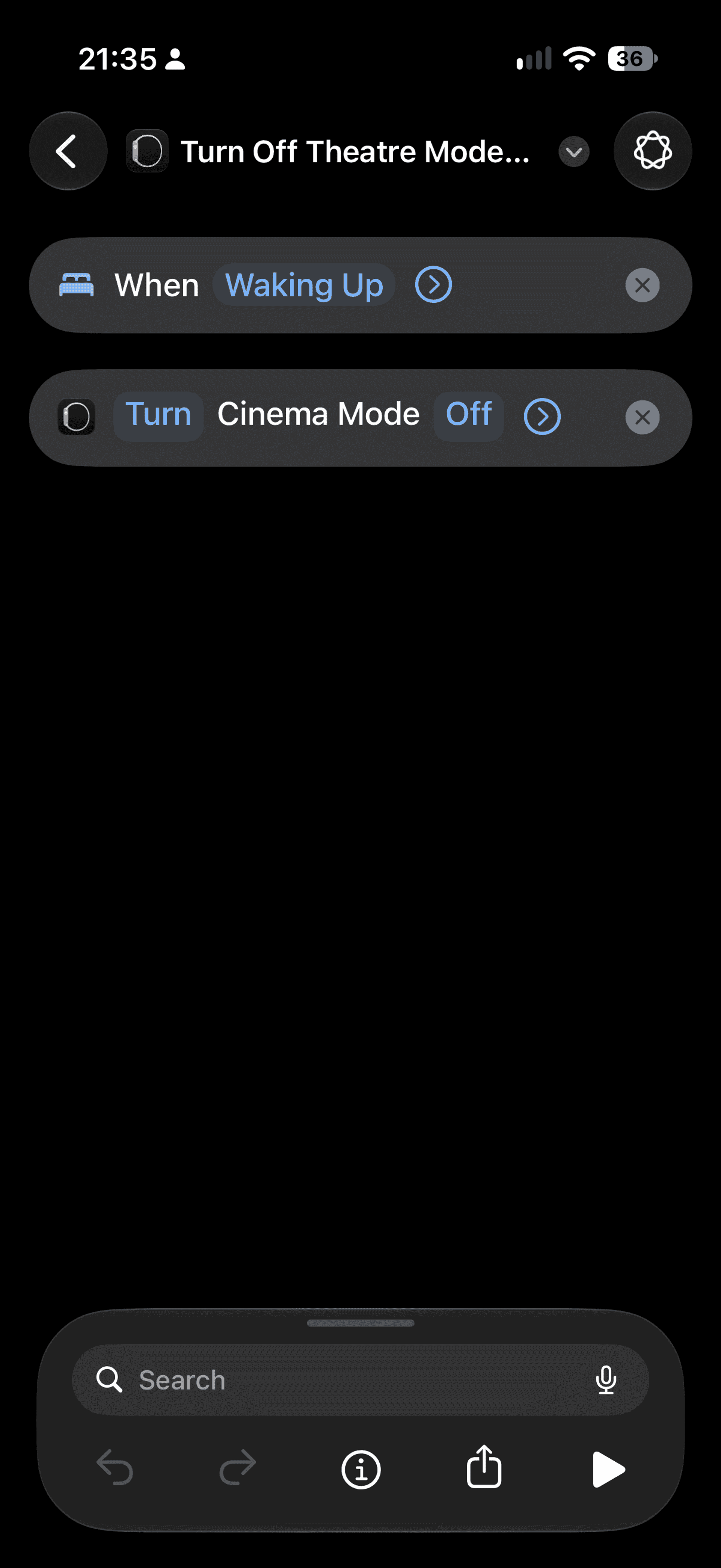 Shortcuts automation: when Waking Up, turn Cinema Mode off